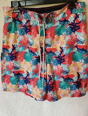 Nautica Mens Tropical Coral Reef Fish Swim Trunks Board Shorts Drawstring Med